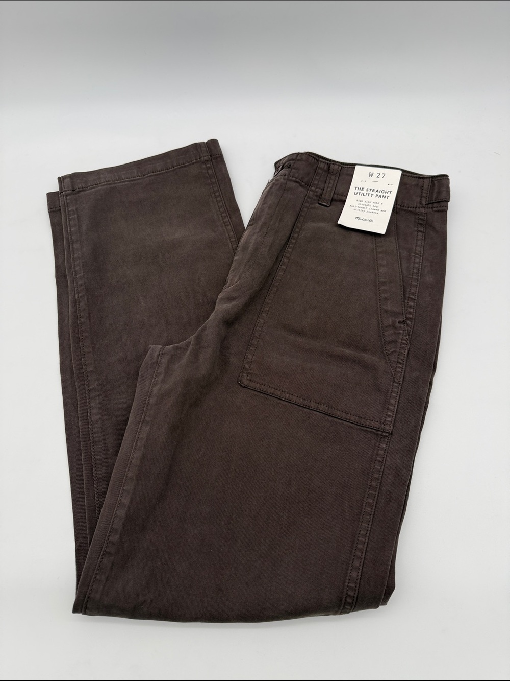 NWT Madewell Brown High-Rise Utility Straight-Leg Pants 27 Waist Full Length